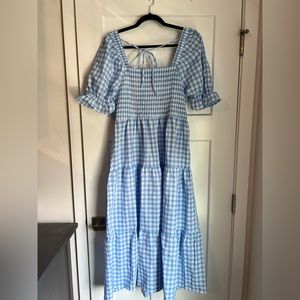 Gingham Puff Sleeve Midi Dress